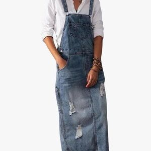 Denim Overall Maxi Dress - Blue